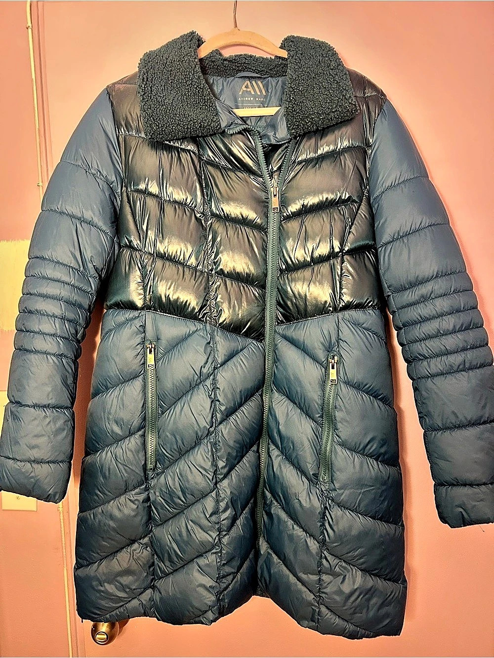 Andrew Marc Puffer Coat Gray Size Large